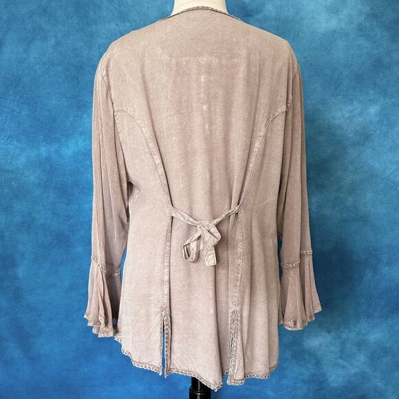 Braja Exclusives Embroidered Button Down Flowy Boho Top, 3L - Picture 2 of 5